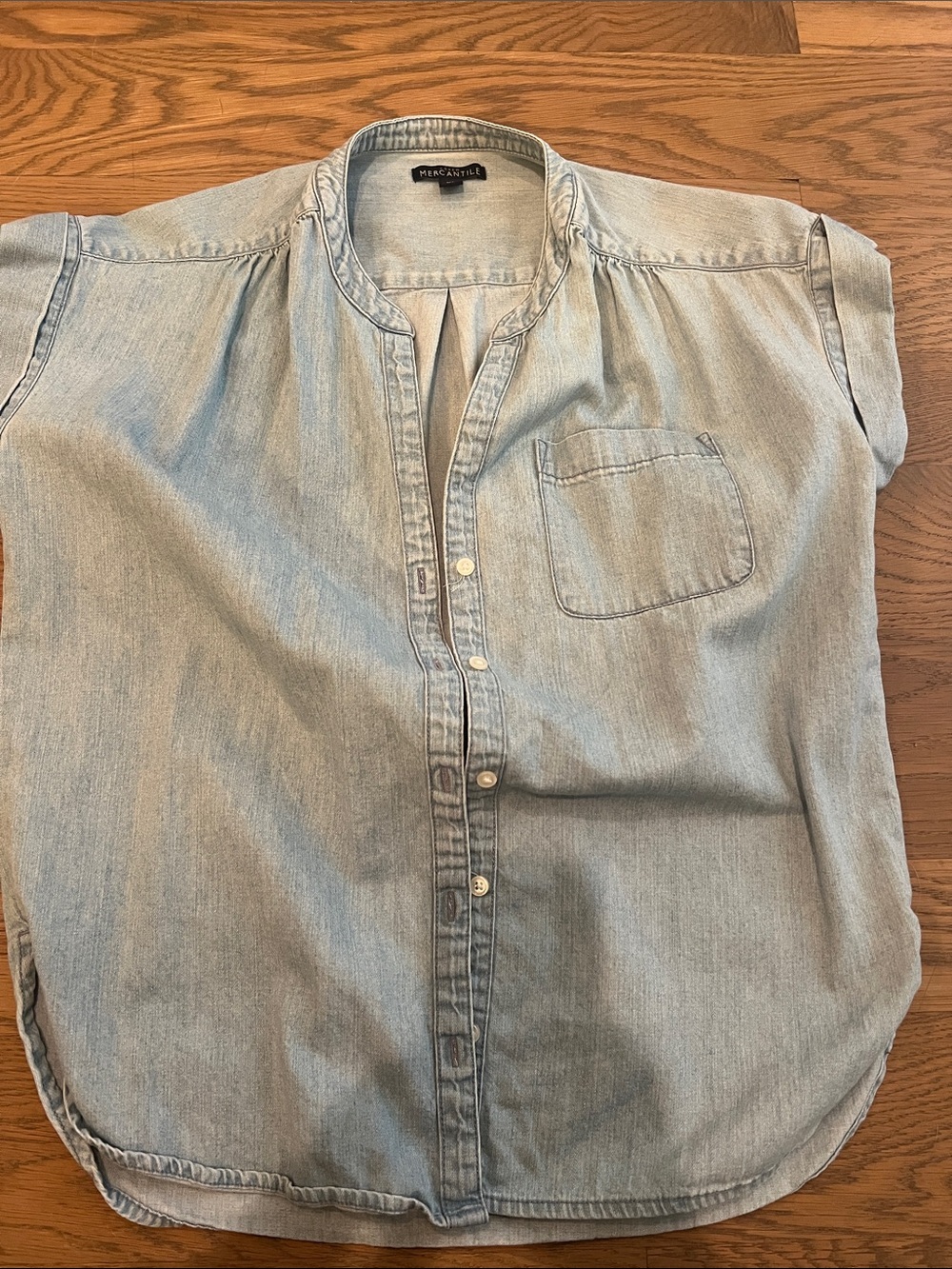 J. Crew Light Wash Denim Cap-Sleeve Shirt